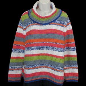 Habitat Women's Rustic Stripes Foldover Cowl Neck Sweater Multi Color Size Med